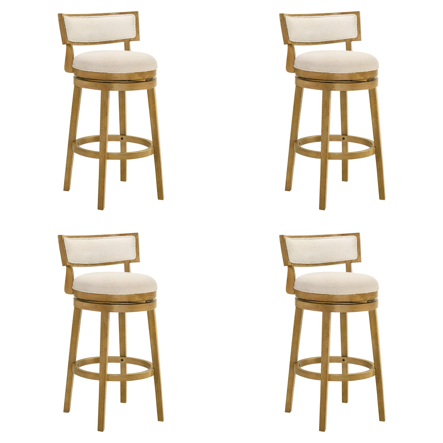 Noely - Modern Farmhouse Swivel Wood Bar Height Kitchen Bar Stool