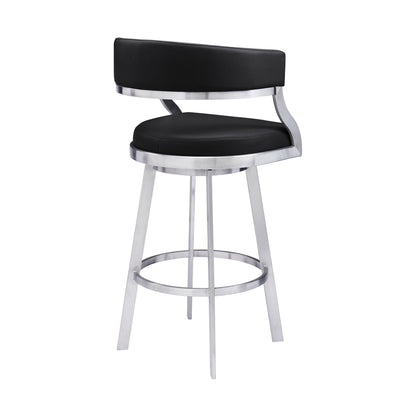 Dione - Swivel Faux Leather And Brushed Stainless Steel Bar Stool
