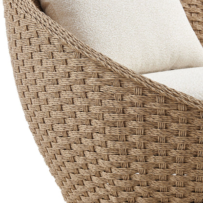Kobalt - Metal Outdoor Swivel Lounge Chair With Cushions - Boucle White / Natural