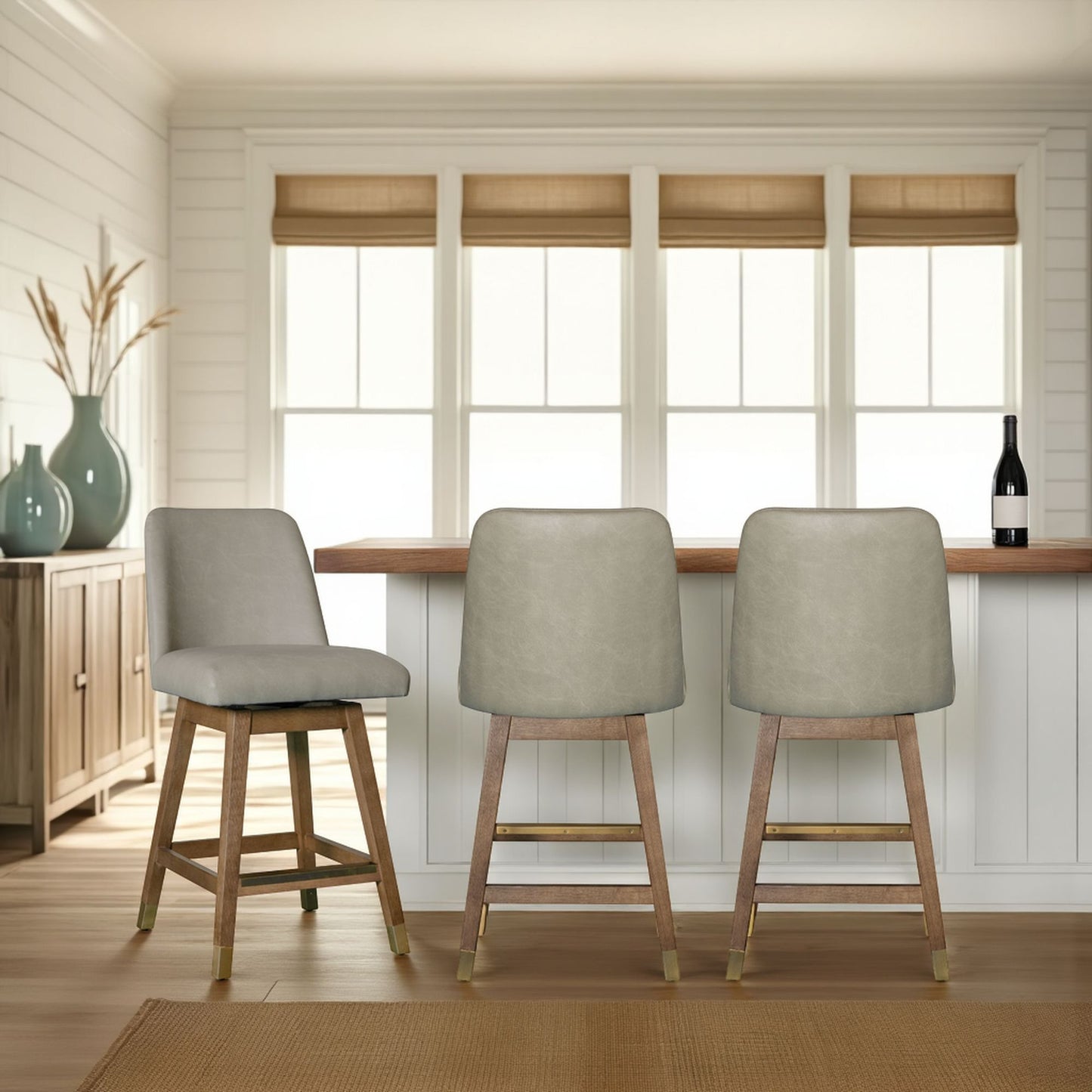 Amelia - Swivel Rubberwood Barstool With Faux Leather Seat