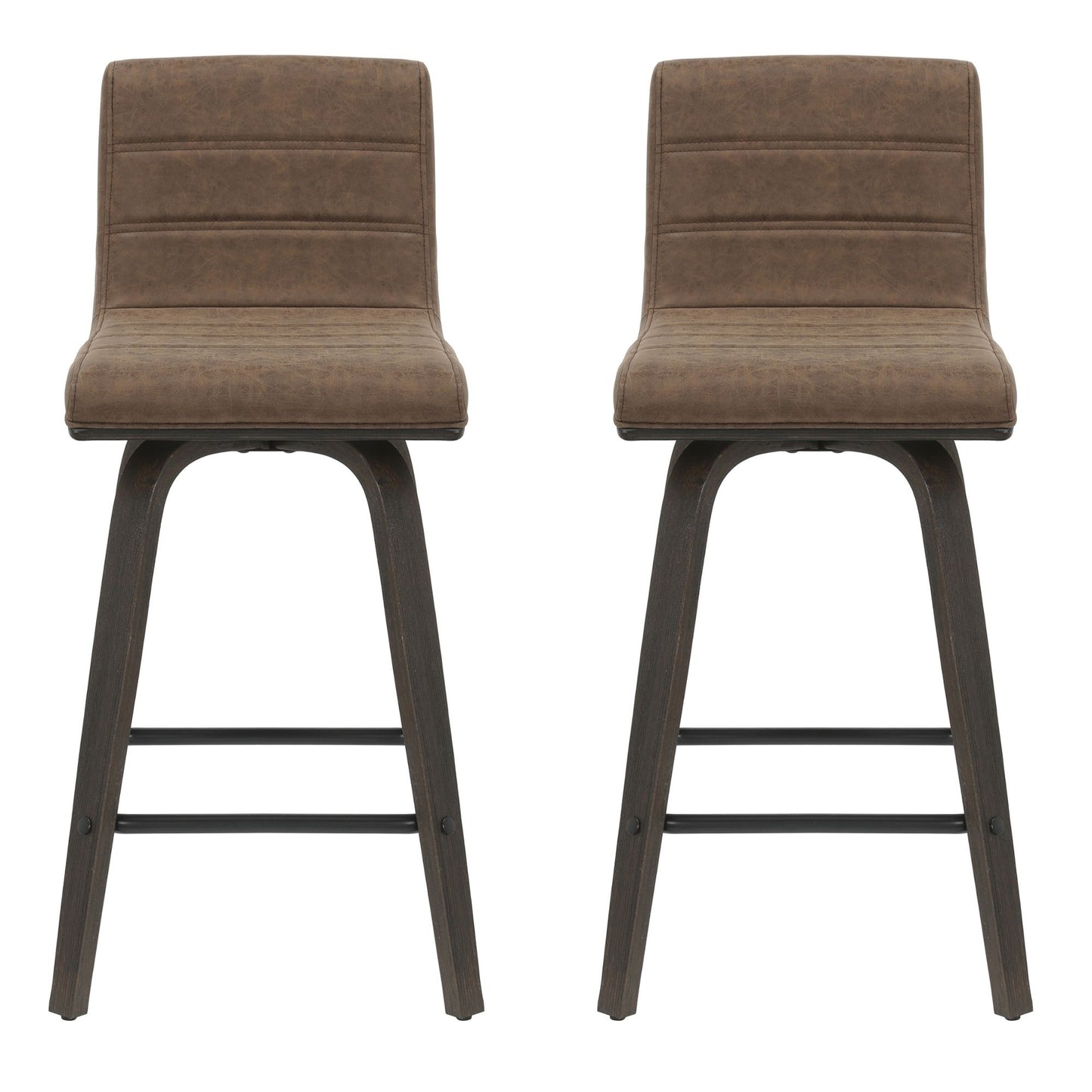 Vienna - 35.5" Swivel Counter Height Square Back Wood Bar Stool With Faux Leather Seat
