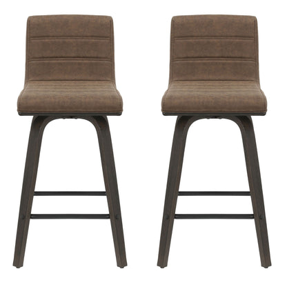 Vienna - 35.5" Swivel Counter Height Square Back Wood Bar Stool With Faux Leather Seat