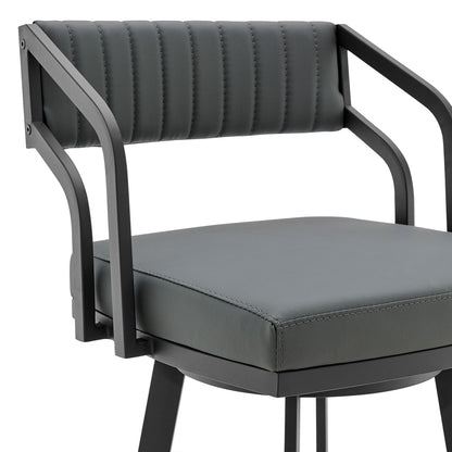 Scranton - 26" Swivel Modern Metal And Faux Leather Barstool - Slate Gray / Black