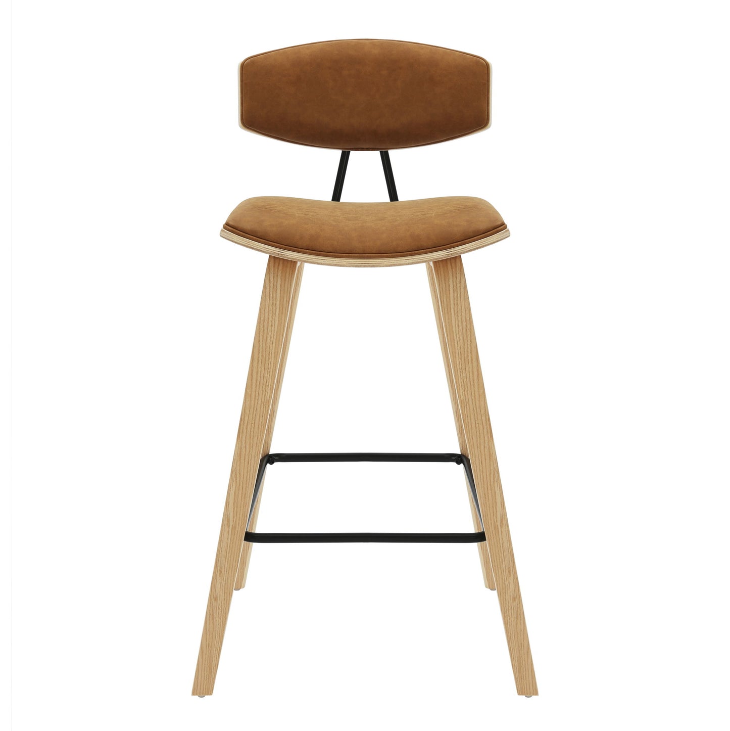 Fox - Counter Height Curved Back Wood Bar Stool With Faux Leather Seat
