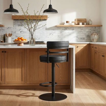 Judi - Modern Industrial Swivel Metal Adjustable Height Barstool With Faux Leather Seat - Black Finish