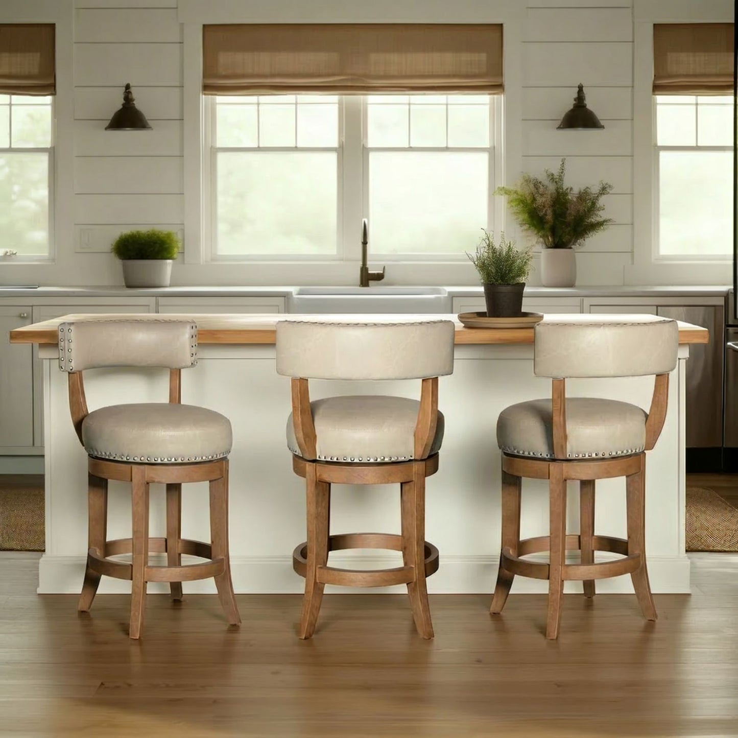 Mystic - Swivel Rubberwood Counter Or Bar Height Barstool With Faux Leather Seat