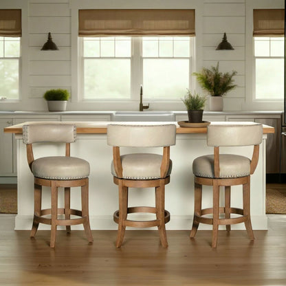 Mystic - Swivel Rubberwood Counter Or Bar Height Barstool With Faux Leather Seat