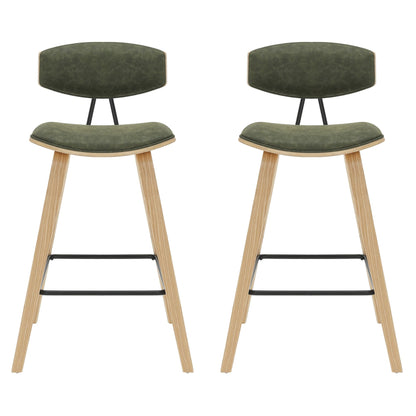 Fox - Counter Height Curved Back Wood Bar Stool With Faux Leather Seat