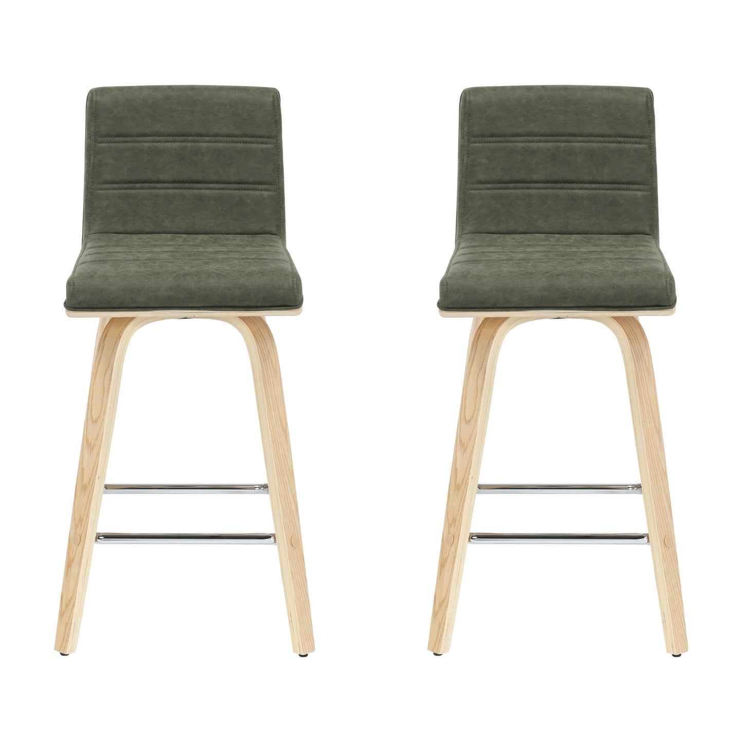Vienna - 35.5" Swivel Counter Height Square Back Wood Bar Stool With Faux Leather Seat