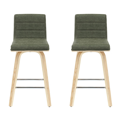 Vienna - 35.5" Swivel Counter Height Square Back Wood Bar Stool With Faux Leather Seat