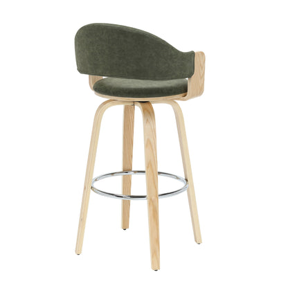 Daxton - Swivel Bar Height Round Back Wood Bar Stool With Faux Leather Seat