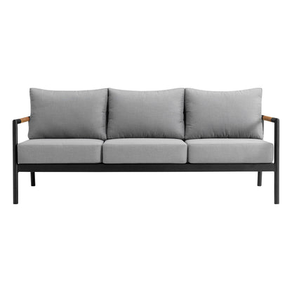Royal - 4 Piece Aluminum And Teak Outdoor Seating Set With Cushions - Black / Dark Gray