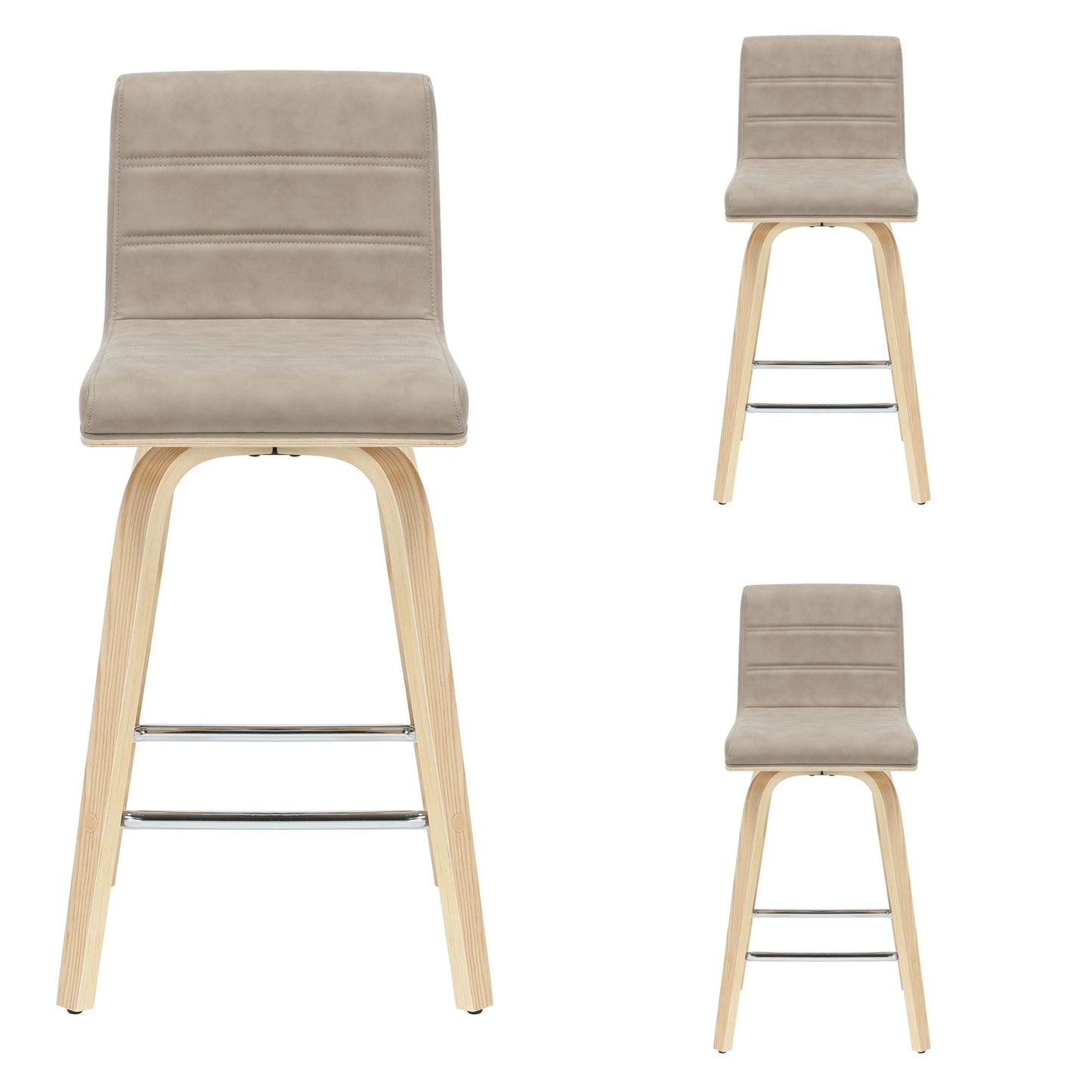Vienna - 35.5" Swivel Counter Height Square Back Wood Bar Stool With Faux Leather Seat