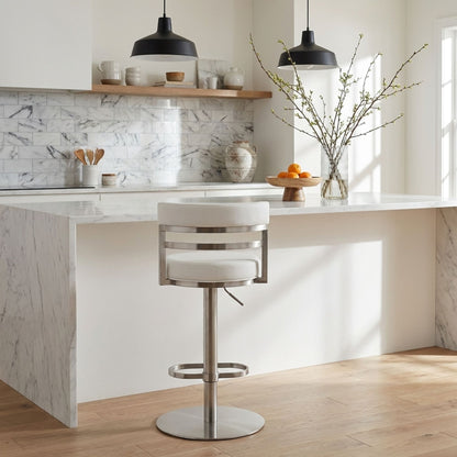 Judi - Modern Industrial Swivel Metal Adjustable Height Barstool With Faux Leather Seat - Silver Finish