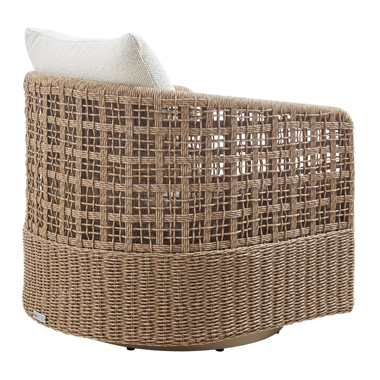 Driftbay - Metal Outdoor Swivel Lounge Chair With Cushions - Boucle White / Natural