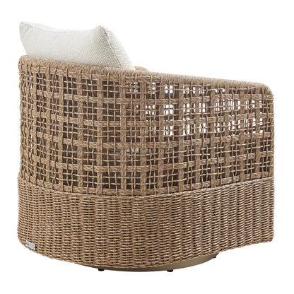 Driftbay - Metal Outdoor Swivel Lounge Chair With Cushions - Boucle White / Natural