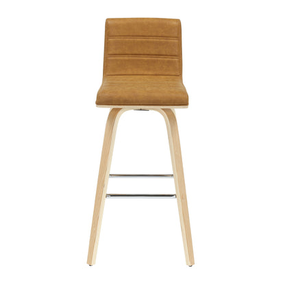 Vienna - 39.5" Swivel Bar Height Square Back Wood Bar Stool With Faux Leather Seat
