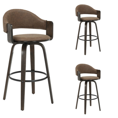 Daxton - Swivel Bar Height Round Back Wood Bar Stool With Faux Leather Seat