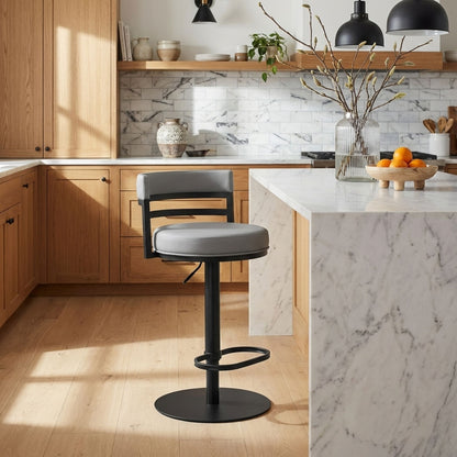 Judi - Modern Industrial Swivel Metal Adjustable Height Barstool With Faux Leather Seat - Black Finish