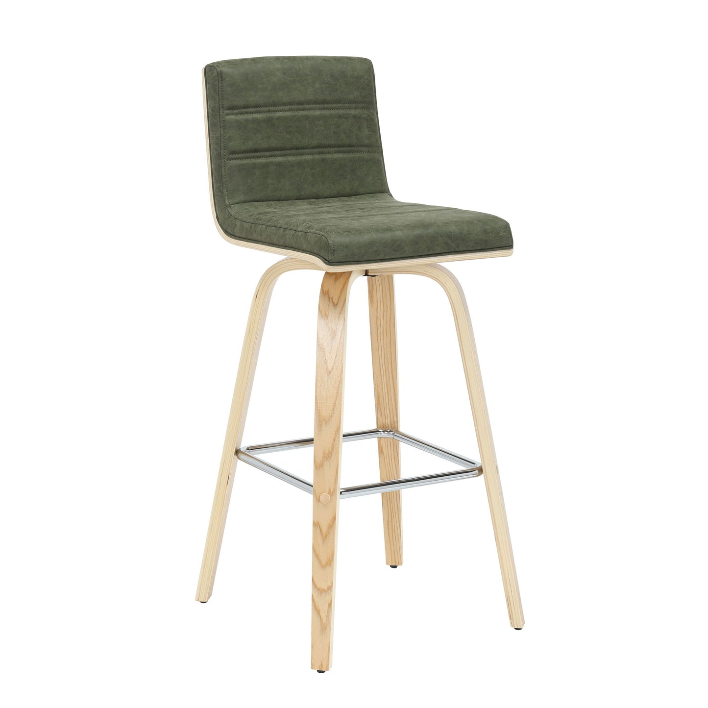Vienna - 39.5" Swivel Bar Height Square Back Wood Bar Stool With Faux Leather Seat