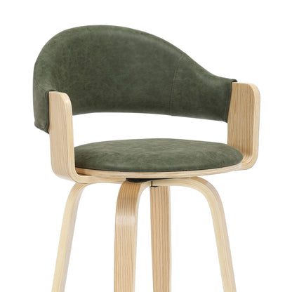 Daxton - Swivel Counter Height Round Back Wood Bar Stool With Faux Leather Seat