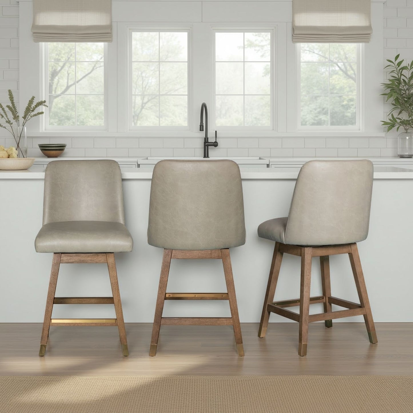 Amelia - Swivel Rubberwood Barstool With Faux Leather Seat