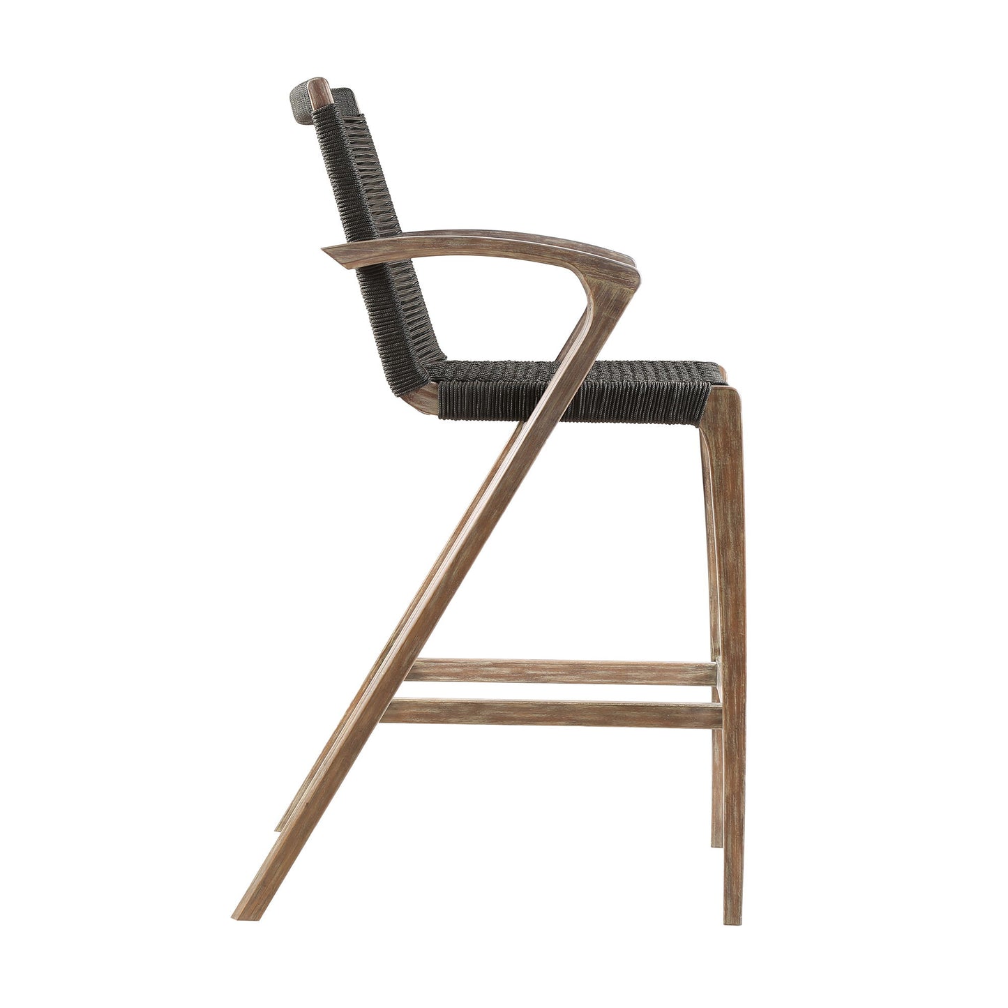 Brielle - Outdoor Light Eucalyptus Wood And Charcoal Rope Counter Height Stool Set