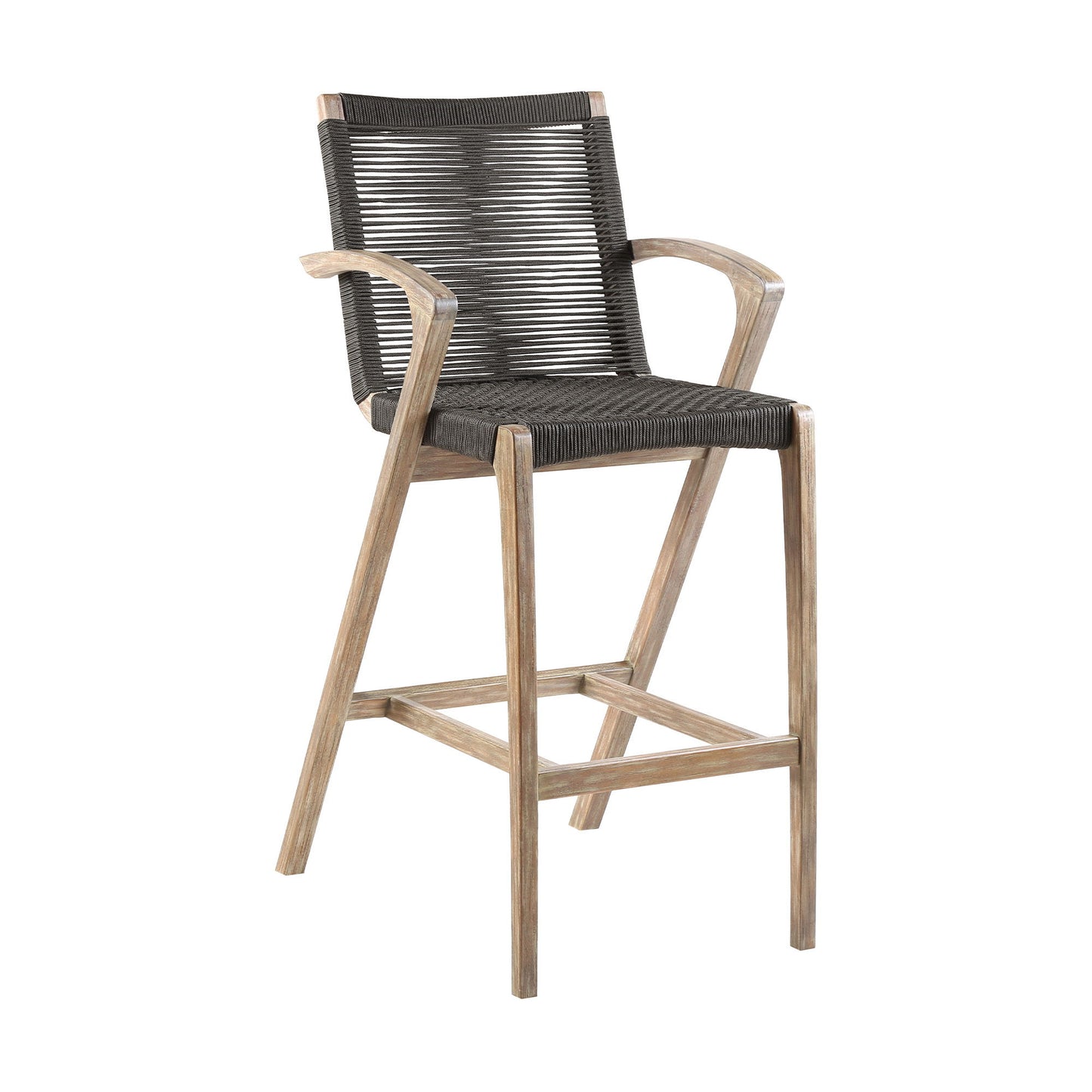Brielle - Outdoor Light Eucalyptus Wood And Charcoal Rope Bar Height Stool Set