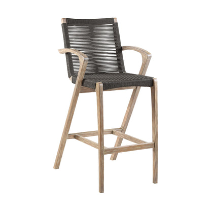 Brielle - Outdoor Light Eucalyptus Wood And Charcoal Rope Bar Height Stool Set