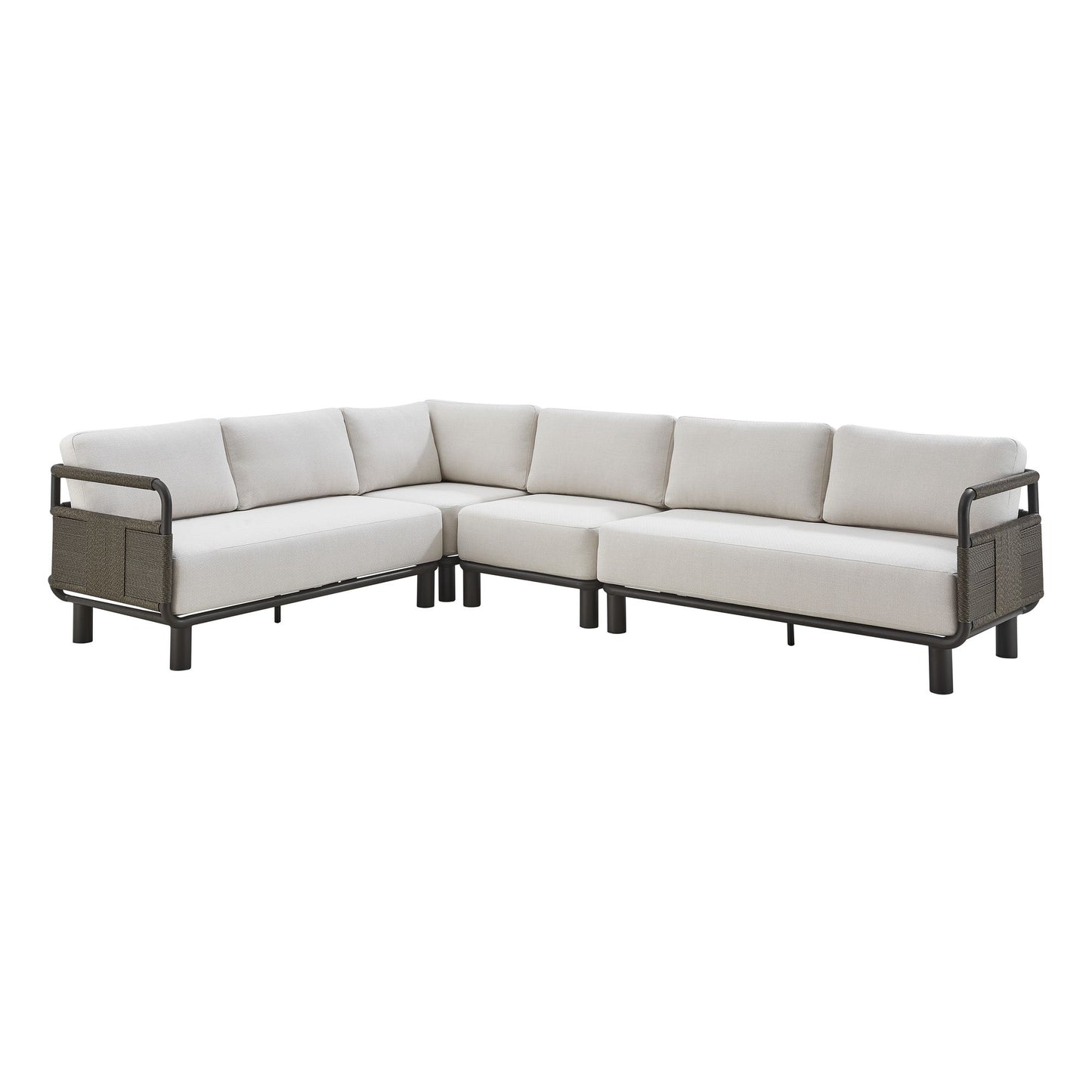 Brampton - Metal Outdoor Sectional With Cushions - Gray / Off White