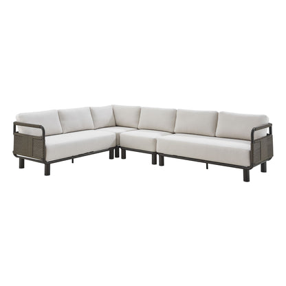 Brampton - Metal Outdoor Sectional With Cushions - Gray / Off White