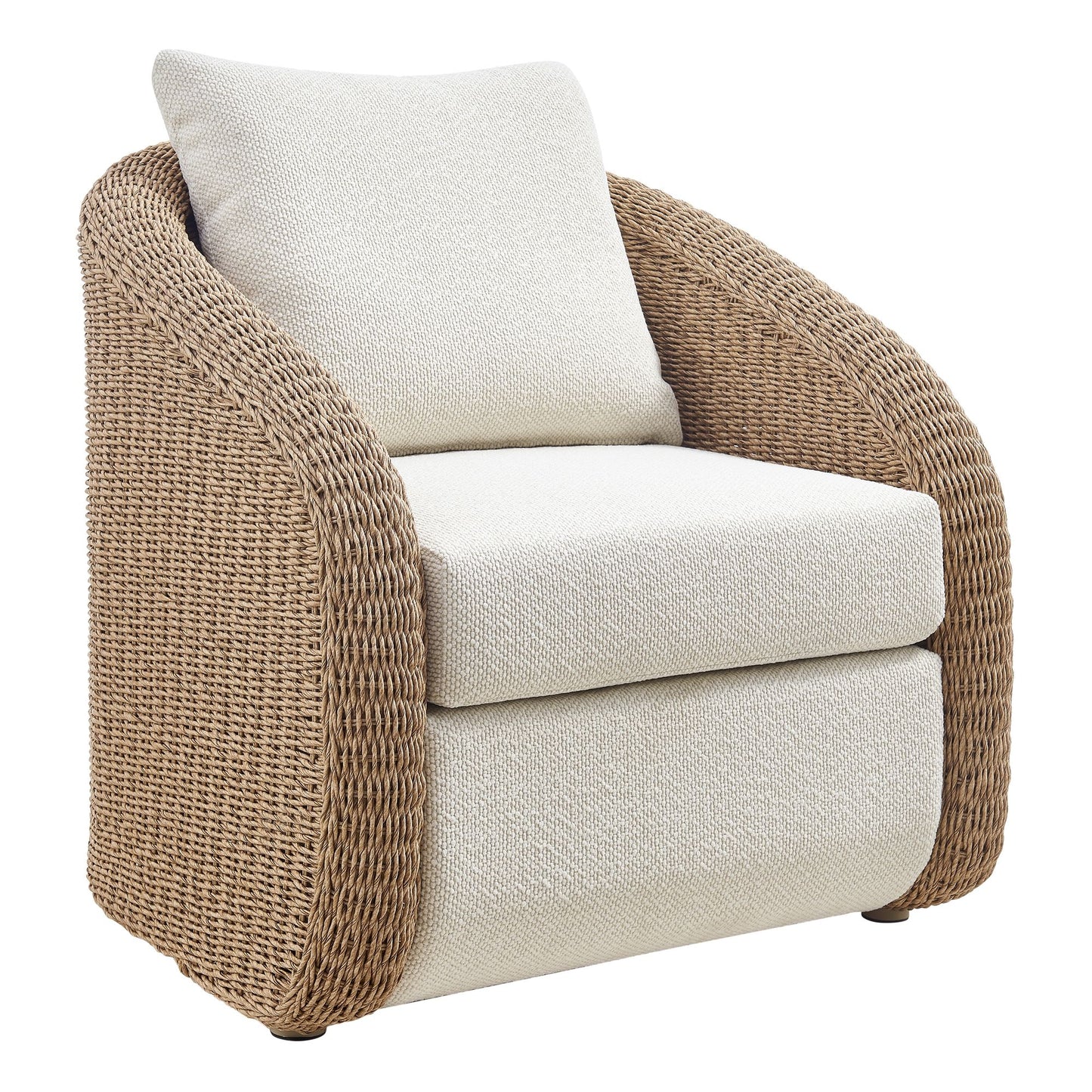 Pavilion - Rattan And Metal Outdoor Lounge Chair With Cushions - Boucle White / Natural