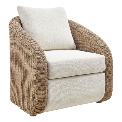 Pavilion - Rattan And Metal Outdoor Lounge Chair With Cushions - Boucle White / Natural