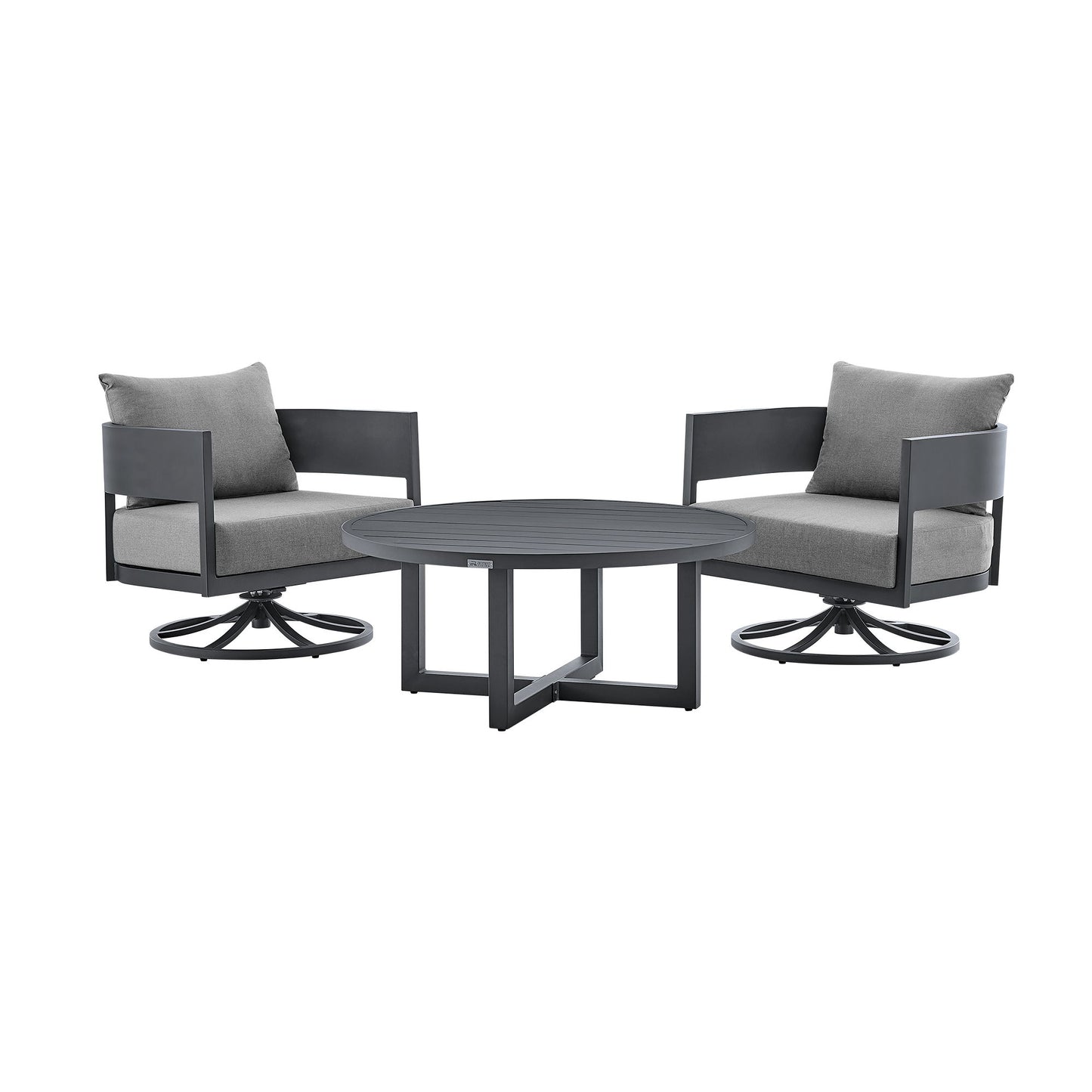 Argiope - 3 Piece Patio Outdoor Swivel Seating Set - Dark Gray Aluminum With Gray Cushions