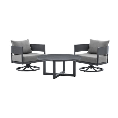 Argiope - 3 Piece Patio Outdoor Swivel Seating Set - Dark Gray Aluminum With Gray Cushions