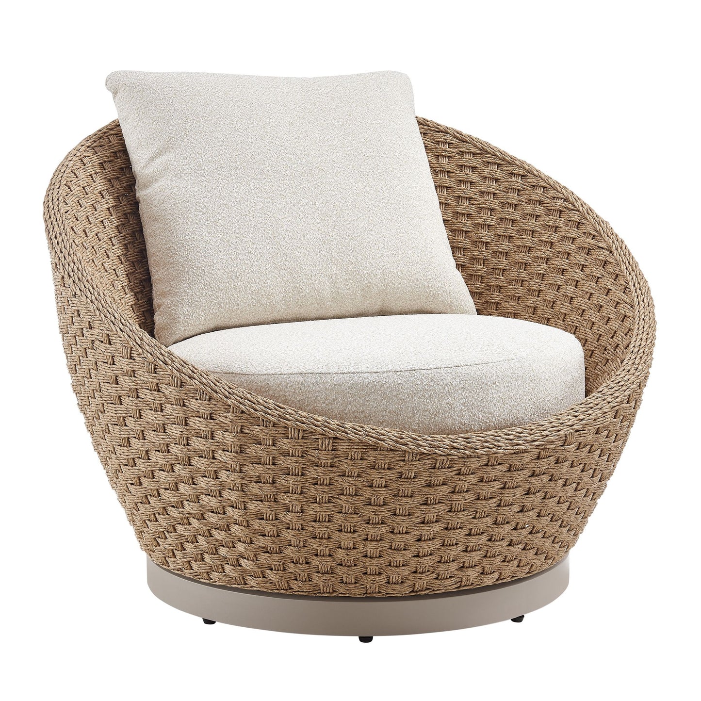 Kobalt - Metal Outdoor Swivel Lounge Chair With Cushions - Boucle White / Natural