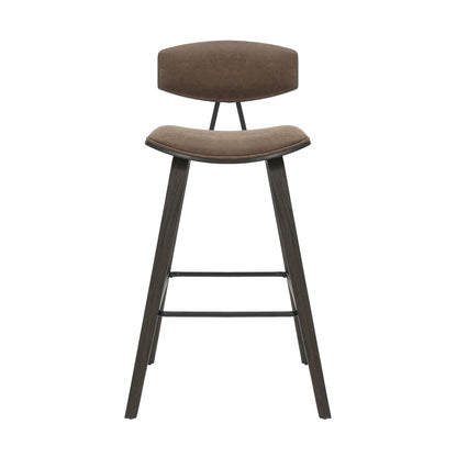 Fox - Bar Height Curved Back Wood Bar Stool With Faux Leather Seat