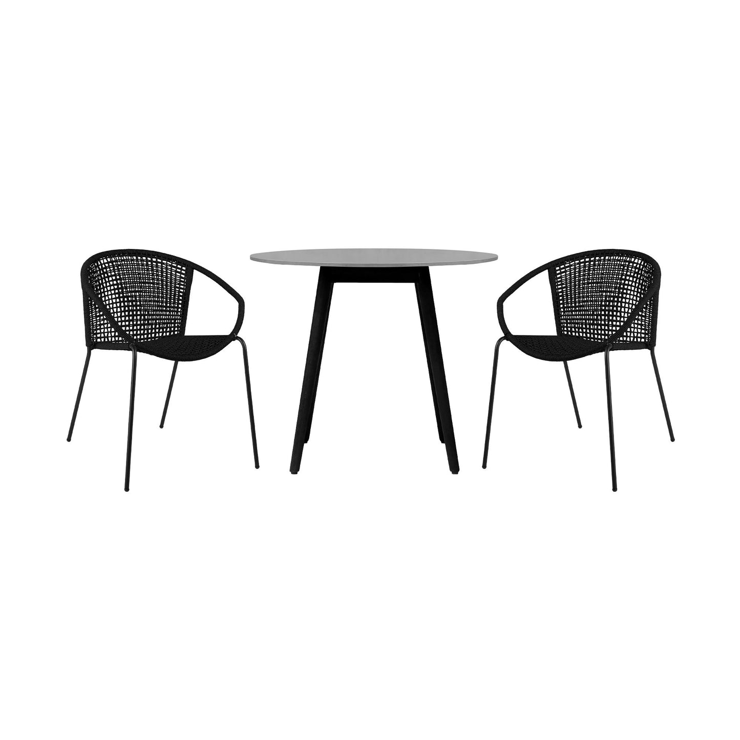 Sydney And Snack - 3 Piece Outdoor Patio 36" Dining Set - Black Eucalyptus Wood And Black Rope