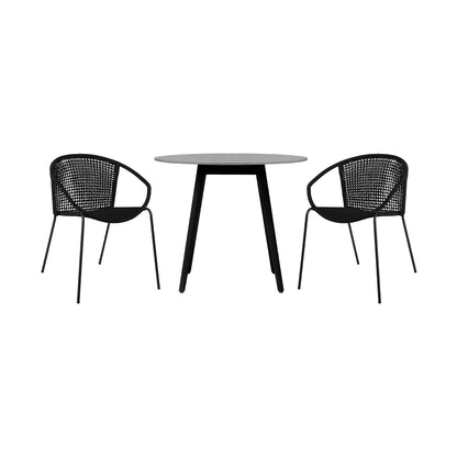 Sydney And Snack - 3 Piece Outdoor Patio 36" Dining Set - Black Eucalyptus Wood And Black Rope