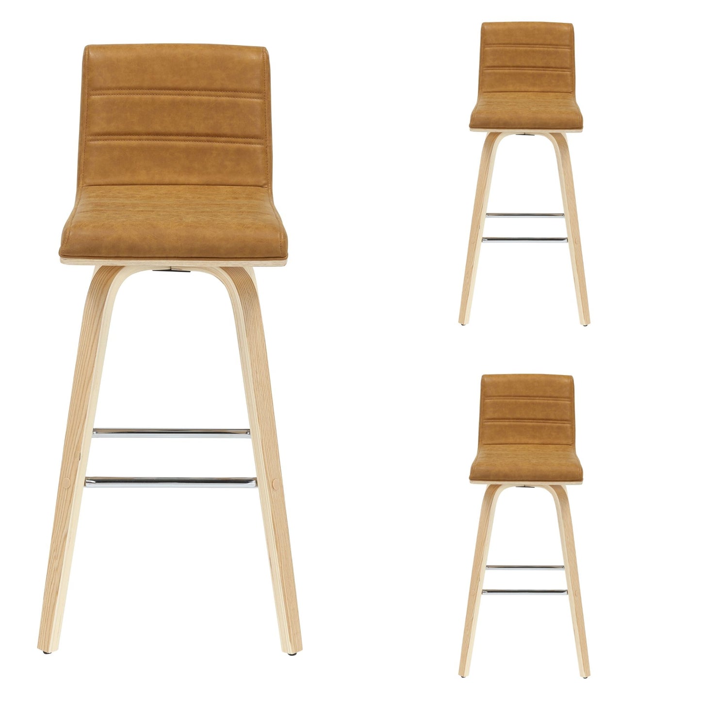 Vienna - 39.5" Swivel Bar Height Square Back Wood Bar Stool With Faux Leather Seat