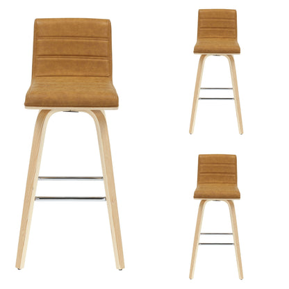 Vienna - 39.5" Swivel Bar Height Square Back Wood Bar Stool With Faux Leather Seat