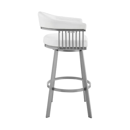 Bronson - 25" Counter Height Swivel Bar Stool - Silver Finish And White Faux Leather