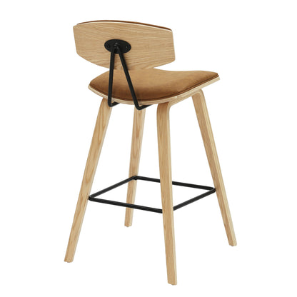Fox - Counter Height Curved Back Wood Bar Stool With Faux Leather Seat