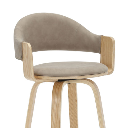 Daxton - Swivel Bar Height Round Back Wood Bar Stool With Faux Leather Seat
