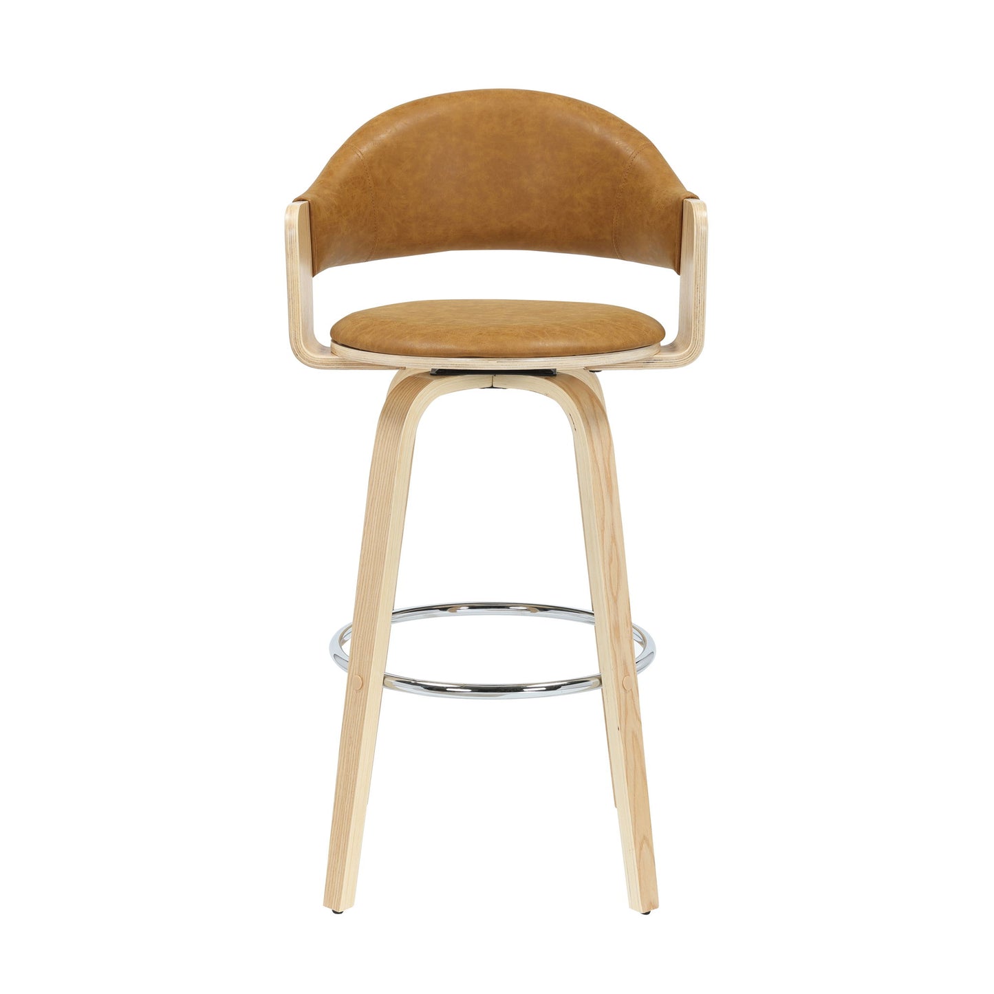 Daxton - Swivel Bar Height Round Back Wood Bar Stool With Faux Leather Seat