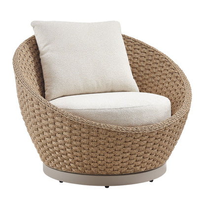 Kobalt - 3-Piece Powder Coated Metal Outdoor Conversation Set With Cushions - Boucle White / Natural