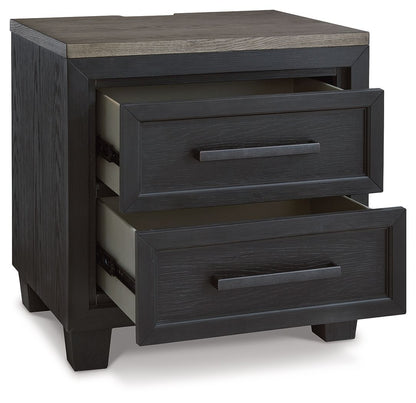 Foyland - Two Drawer Night Stand - Black / Brown