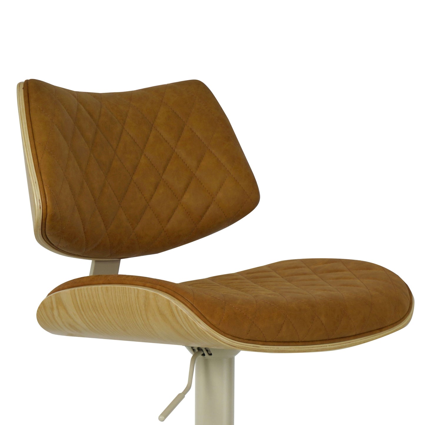Leland - Adjustable Swivel Curved Back Wood Bar Stool With Faux Leather Seat