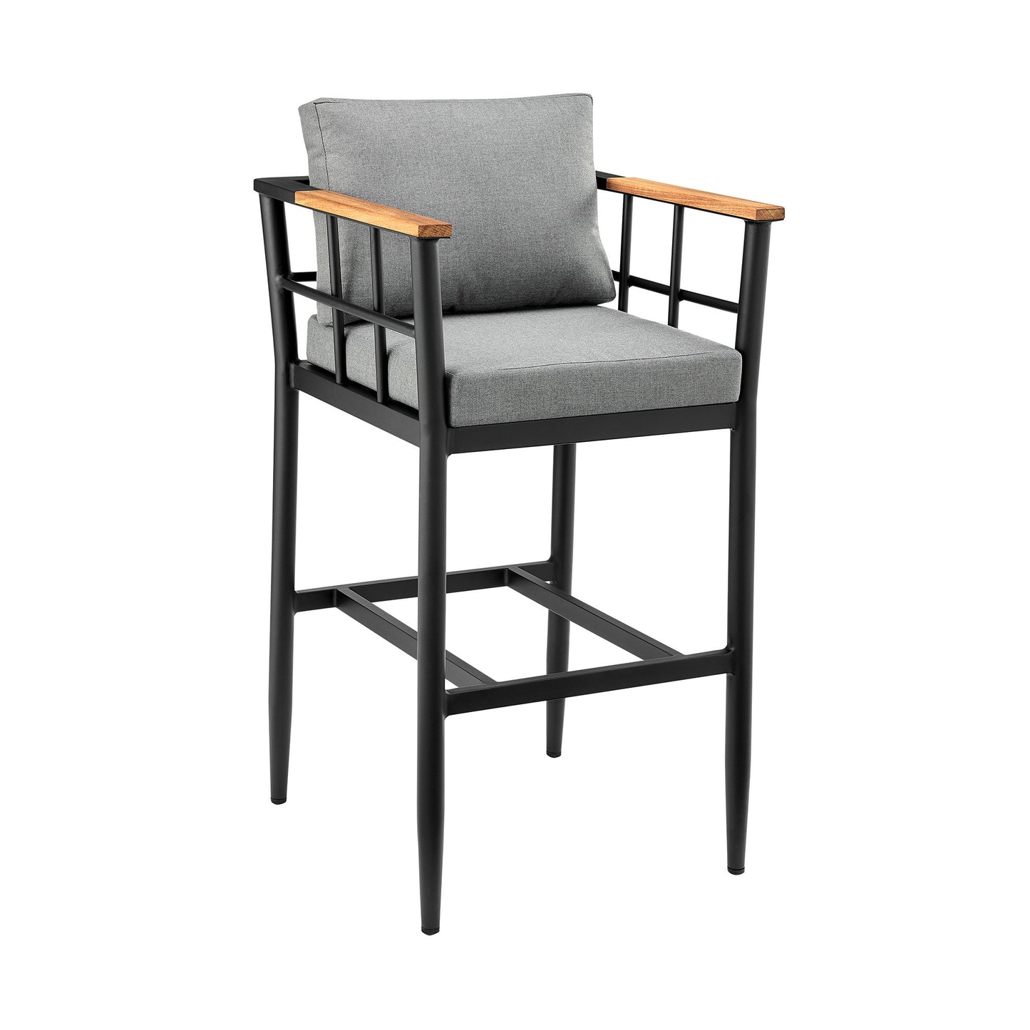 Orlando - Outdoor Patio 5-Piece Bar Table Set In Aluminum With Gray Cushions