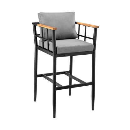 Orlando - Outdoor Patio 5-Piece Bar Table Set In Aluminum With Gray Cushions